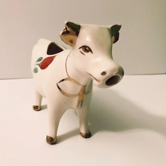 Vintage Ceramic Cow Creamer Red Tulip  Figurine 8 Inch Long - Picture 3 of 16